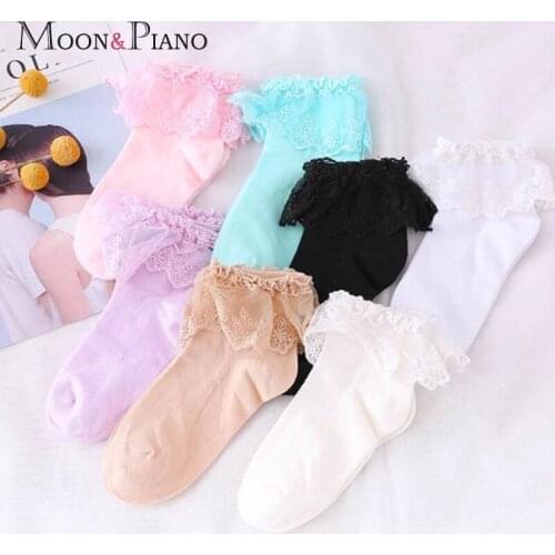 1 Pair Lace Woman Socks Solid Color Sweet Cute Lolita Style Cotton Soft Comfortable Fashion Casual Girls Princess Short Sock