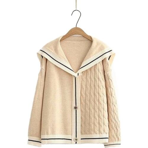 2021 Winter Women Knit Cardigan Full Sleeve Sailor Collar Sweet Warm Sweater Coat Korean Fashion Female Casual Jumpers Outwear