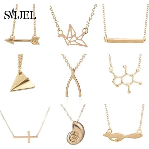 SMJEL Vintage Arrow Necklace For Women Chain Jewelry Fashion Friendship Gifts Wishbone Fox Charm Necklaces Collier