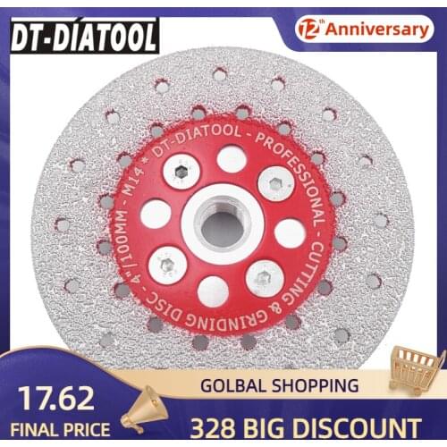 DT-DIATOOL 1pc Dia 100mm/4" M14 Vacuum Brazed Double Side Diamond Cutting Wheel Grinding Disc For Stone Marble Granite Concrete