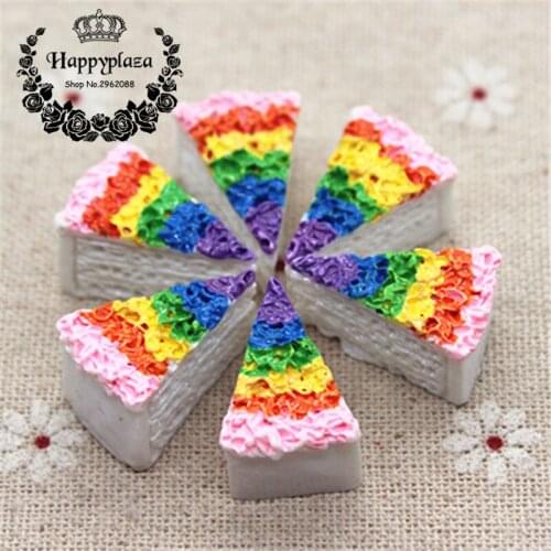 10pcs Cute 3D Rainbow Cake New Resin Simulation Miniature Food Art Flatback Cabochon DIY Craft Decoration,14*22mm