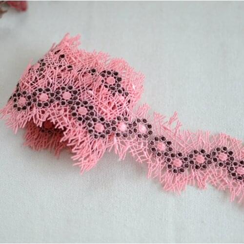 2 Meters/lot 4.8cm Pink with Coffee Lace Embroidered Trim Clothing Decorative Ribbon Home DIY Sewing Wedding Crafts