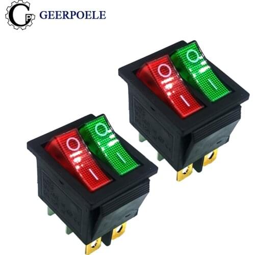 5 pcs/lot KCD4 31*25mm RED/GREEN Led 16A 250V Copper feet 6PIN DPDT Boat Rocker Switch on off Snap-in Position 16A 250V Light