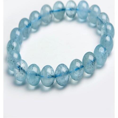 9.5mm Genuine Natural Blue Gems Stone Charm Bracelet Femme Loose Transparent Women Stretch Crystal Bead Bracelet