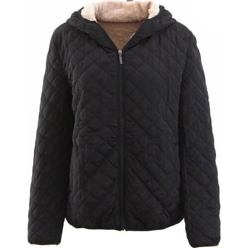 Women Coat New Plus Size Slim Plaid Cashmere Hooded