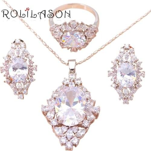 Elegant Silver filled AAA Zircon Crystal Health Nickel & Lead free Earring Necxklace Ring size #6 #7 #8 #9 Jewelry Set JS300