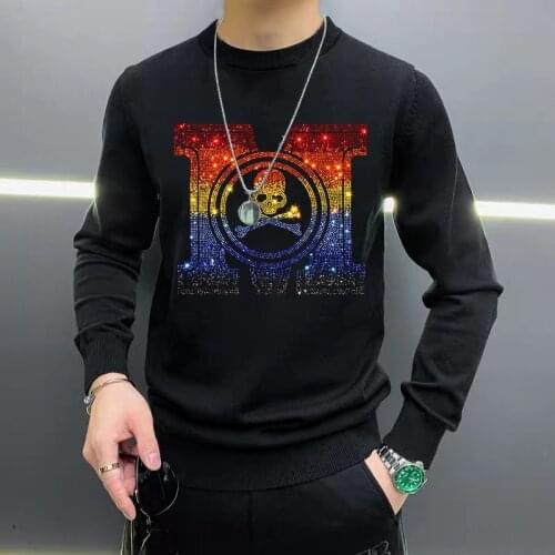 European 2021 Autumn And Winter Brand Mens Sweater Skull Hot Diamond Fashion Warm Casual Sports Shirt Street Top Oversized