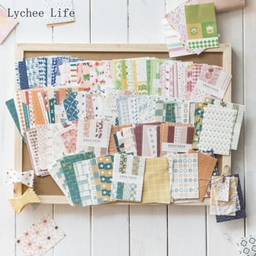 Lychee Life 50Pcs Vintage Basic Pattern Retro Material Paper Junk Journal Happy Planner Craft Paper Scrapbooking Decorative