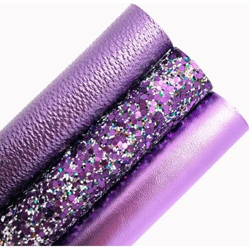 Purple Chunky Glitter Leather Fabric Litchi Synthetic Leather Metallic Soft Faux Vinly Leather For BOWS DIY 21X29CM G543