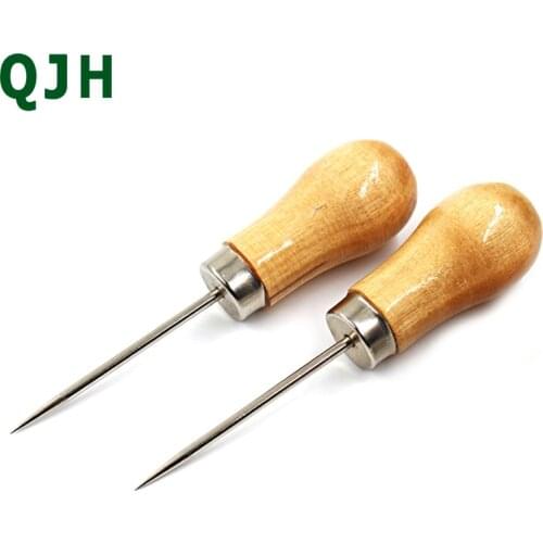 QJH DIY Sewing Supplies Canvas Leather Sewing Shoes Wood Handle Tool Awl Hand Stitching Taper Leathercraft Needle Tool