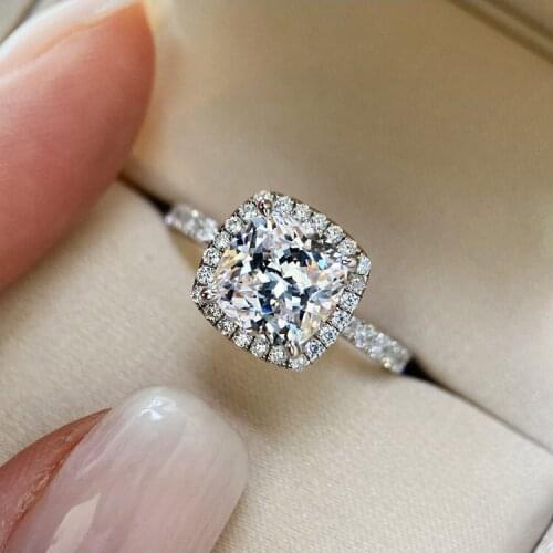 High Quality 925 Sterling Silver Wedding Ring Princess Square CZ Finger Rings for Women Silver Engagement Jewelry Gifts