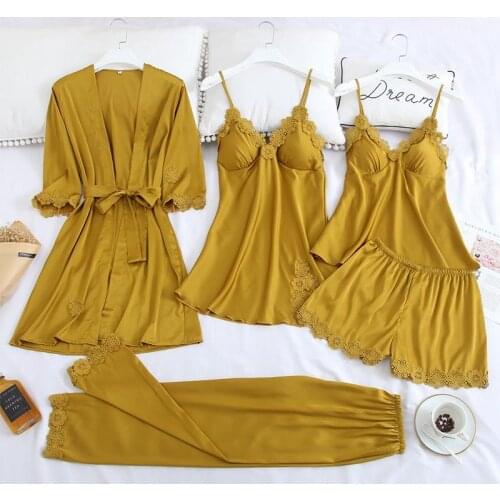 Women Lace 5PCS Robe Set Sexy Bride Bridesmaid Wedding Robe Nightgown Casual Kimono Bathrobe Gown Intimate Lingerie Sleepwear