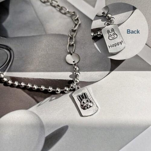 Korean version of rabbit hip-hop design sense stacking necklace female cold wind round card pendant letter sweater chain