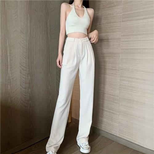 Suit pants solid color high waist pants women spring summersports pants casual fall wide leg baggy pants mopping trousers women