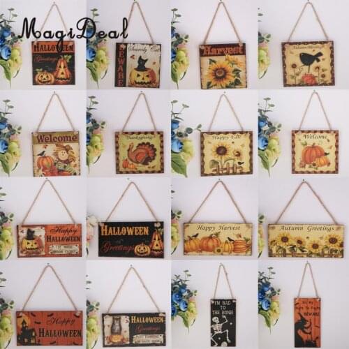 MagiDeal Rustic Square or Rectangle Wooden Plaque Pumpkin Cat Sun Flower Halloween Happy Fall Thanksgiving Seasonal Board