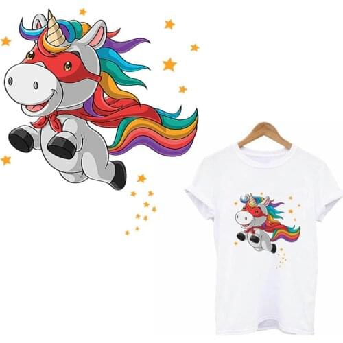 Cute Rainbow Unicorn Patch Iron On Transfers For Clothing Kids Childs Patches On Clothes Heat Transfer Cartoon Sticker Stripe