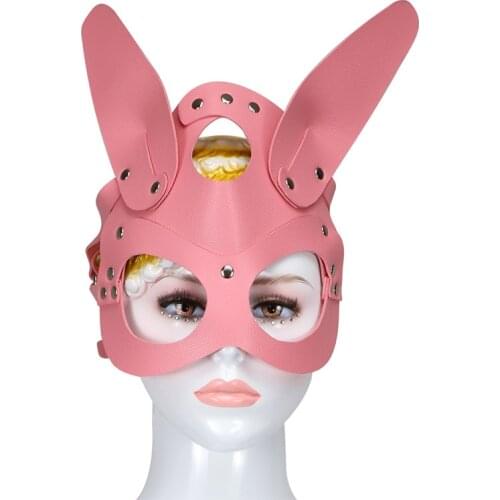 Fashion leather Women Girl Party pink Cosplay Rabbit Ears Mask Sexy Long Ears Carnival Mask Halloween rivet erotic toys masks