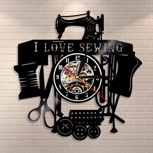 Vintage Sewing Machine Wall Clock I Love Quilting Sewing Quote Wall Art Vinyl Record Wall Clock Sewing Room Tailor Shop Decor