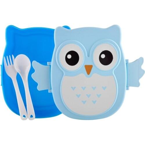 Brand New 4 Color Plastic Owl Cartoon Bento Lunchbox Fruit Food Storage Container Microwave Cutlery Set Children Gift