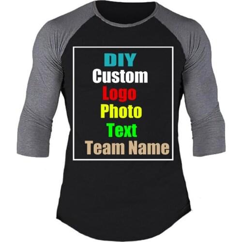 Customized picture LOGO solid color pure cotton mens slim three-quarter sleeve raglan t-shirt round neck contrast color