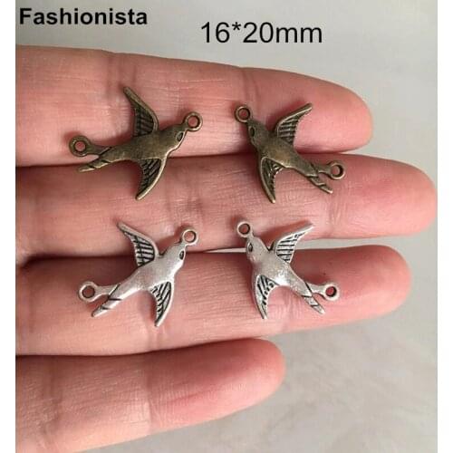 90 pcs - Sparrow Charms Bird Charm Connector Antique Silver/Bronze 2 Sided 16*20mm Bracelet Earrings Zipper Pulls Findings