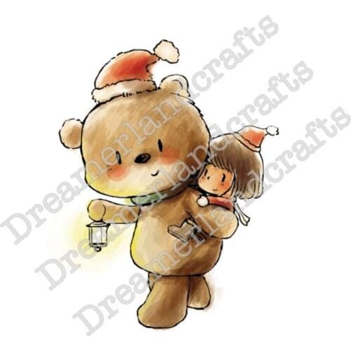 10x8 Big bear back girl Transparent Clear Stamps Silicone Seals for DIY scrapbooking photo album Card Making