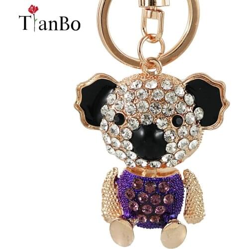 Luxury Cute Bling Full Crystal Rhinestones Enamel Small Bear Keychain Car Key Chain Ring Pendant For Bag Charm Hot sale Gifts