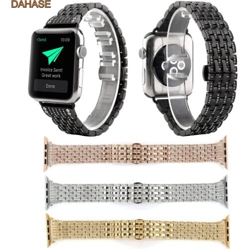 Bling Crystal Stainless Steel WatchBand for iWatch Series 4 3 2 1 Watch Strap Diamond Rhinestone Band for Apple Watch Wristband