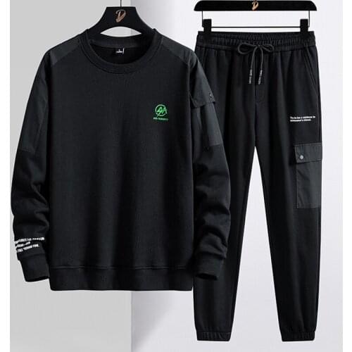 Spring Autumn Black Tracksuit Men Oversized Sweatshirts+Pants Two Piece Sets Men Streetwear Cotton Pullover Hip Hop Sweat Suits