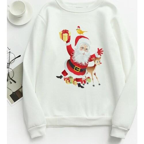 Round Neck Art Style Woman Hoodies Santa Claus Is Saying Hello Graphic Hipster Sweatshirts Merry Christmas Fashion Women Clothes