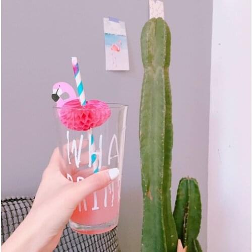 3D 6pcs Flamingo Paper Drinking Straws Wedding Decoration Baby Shower Birthday Celebration Hawaii Carnival Party Supplies