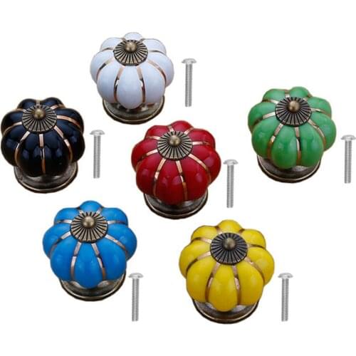 Pumpkin Cabinet Knobs Ceramic Drawer Handles For Dresser Closet Pulls Kitchen Ceramic Zinc Alloy Drawer Cupboard Pulls Handles