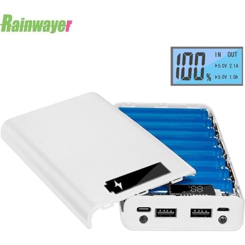 Rainwayer 5V Dual USB 8*18650 Power Bank Type C USB Battery Box Mobile Phone Charger DIY Shell Case For IPhone X Samsung Huawei