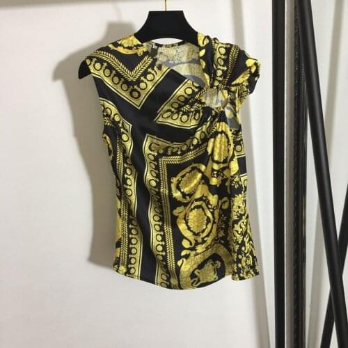 Summer 2021 Fashion womens High quality Retro print Sleeveless T-shirts Top B907