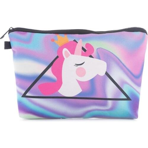 Miyahouse 3D Unicorn Printed Make Up Pouch Women Cosmetic Bag Portable Travel Organizer Storage Pouch Female Toiletry Wash Bag