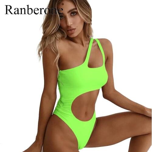 2020 New Sexy Cross Bandage One Piece Swimsuit Women One Shoulder Bikini Swimwear Hollow Out Push Up Swimwear Bathing Suit