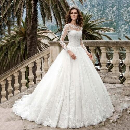 Thinyfull 2020 Princess Wedding Dresses A Line Scoop Bride Dresses Tulle Lace Up Floor Length Lace Appliques Vestidos de novia