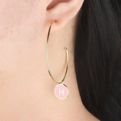 2020Gold Copper Colorful Movable Pink Letter H Big Round Earrings Fashion Female Party Gift For Womens Fashion jewelry