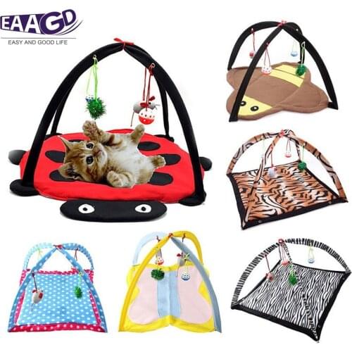 1Pcs Cat Play Mat, Cat Activity Toys Foldable Pet Tent Toy Cat House Tent with Hanging Toys Balls Cat Tent Toy Gift