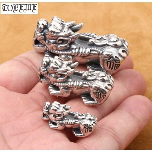 100% 925 Silver Pixiu Beads Real Pure Silver Lucky Fengshui Pixiu Beads Wealth Piyao Beads Good Luck for Wealth DIY Bracelet