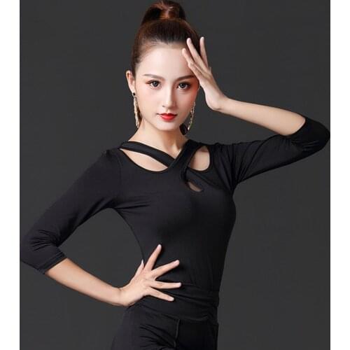 2021 Half Sleeves Shirt Female Lady Latin Dance Tops Ballroom Dancing Costume Cloth Tango Chacha Dances Competition Tops L011-2