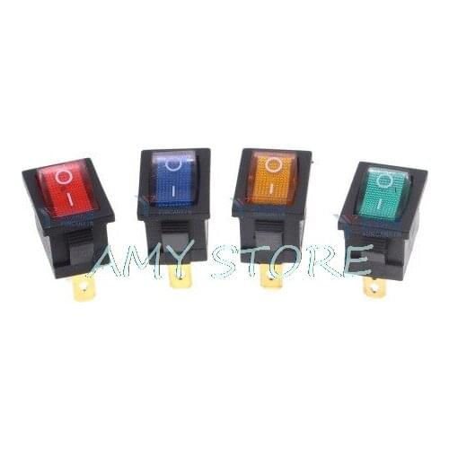 5Pcs KCD1 Red Blue Green Yellow Button On-Off 3Pin DPST Latching Boat Truck Car Rocker Switches 6A/10A 250V/125VAC With Light