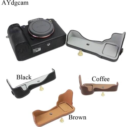 Genuine Leather Camera Case Bottom Bag Half Body Camera Bag Cover For Sony ILCE-9 A9 A7R-M3 A7RIII AOpen Battery