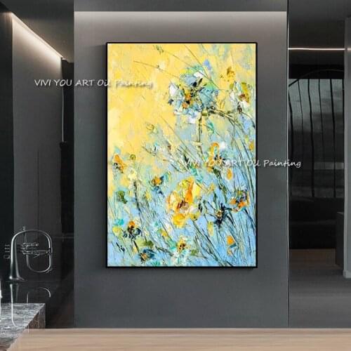Colorful Handmade Oil Painting On Canvas Yellow And Blue Nordic Poster Wall Art Picture For Living Room Home Decor Frameless