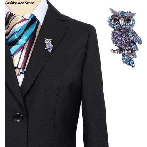 Ancient Womens Mens Owl Korean Zinc Alloy Trendy Imitation Rhinestone Blue Brooch Badge Christmas Gifts Accessories