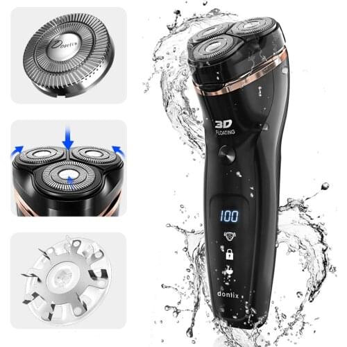 DONLIX Men Electronic Shaver USB Charger Waterproof Trimmer Wet and Dry 3D Floating Razor Washable Skin Protection Beard Machine