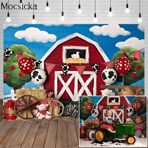Farm Cake Smash Photography Backdrops Roode Barn Farm Animal Children 1st Birthday Decoration Props Photo Studio Background