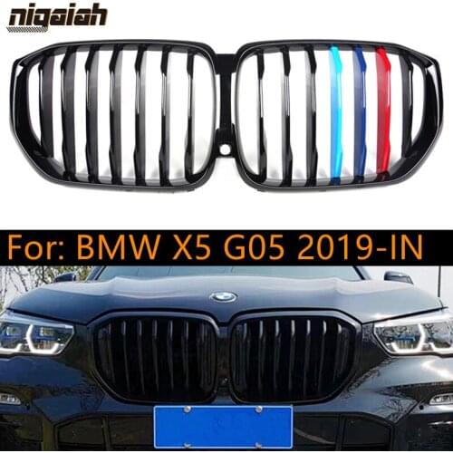 Glossy Black Kidney Grille for BMW X5 G05 2019 Car Styling Racing Grills 2 Slat / Single Line Front Bumper Grills
