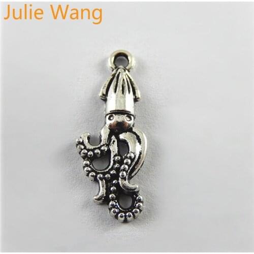 Julie Wang 100PCS Zinc Alloy Baby Squid Shape Charms For Jewelry Making Necklace Pendants DIY Finding Accessories