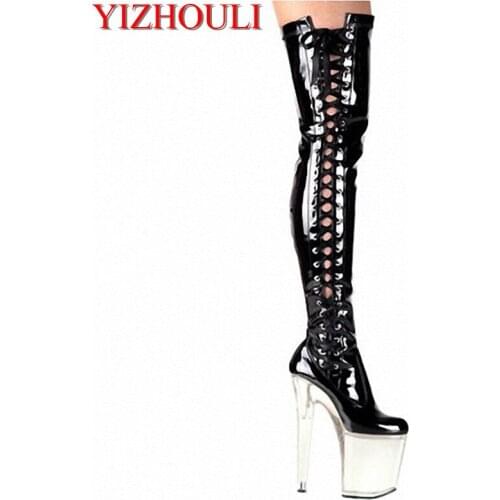 Classic 20CM over-the-knee boots with heels up to 8 inches high, feminine nightclub high heels, zipper painted boots